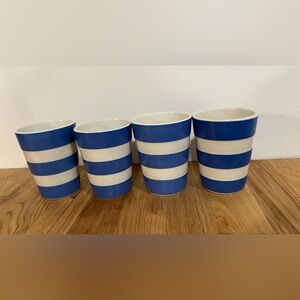 Vintage T.G. Green Blue and White Cornishware Judith Onions Coffee Mugs Stripe 4